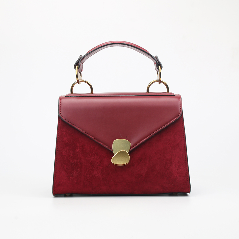 Red suede satchel handbag 