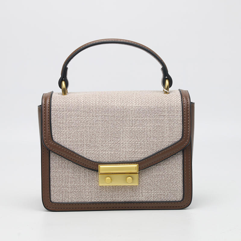 vegan leather and linen shoulder bag