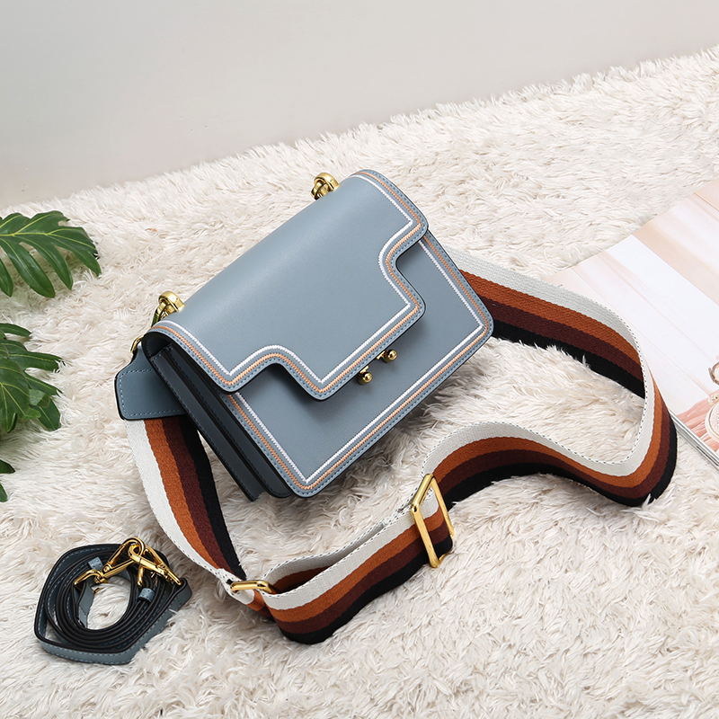 blue crossbody purse with wide straps