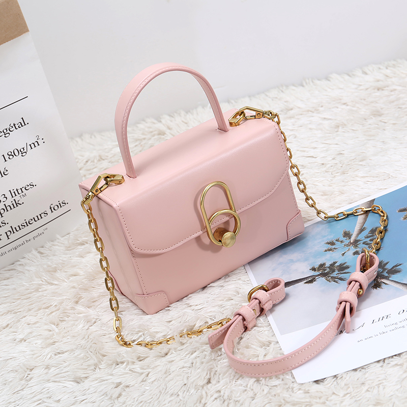 pink boxy leather bag