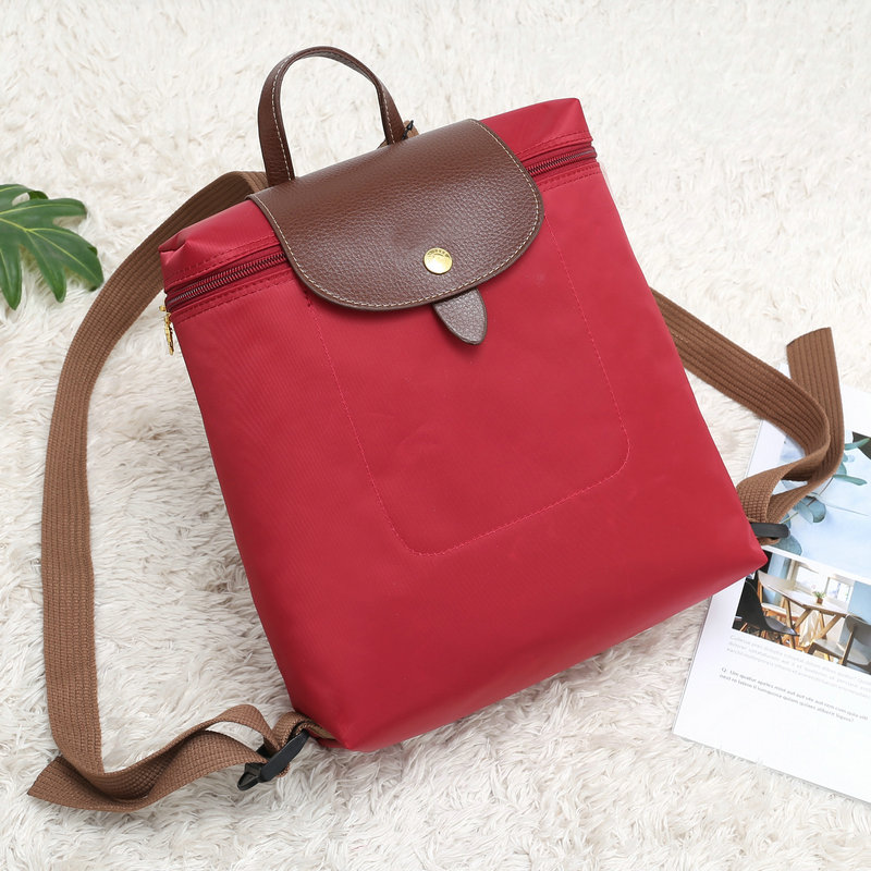 coral leather trim nylon backpack