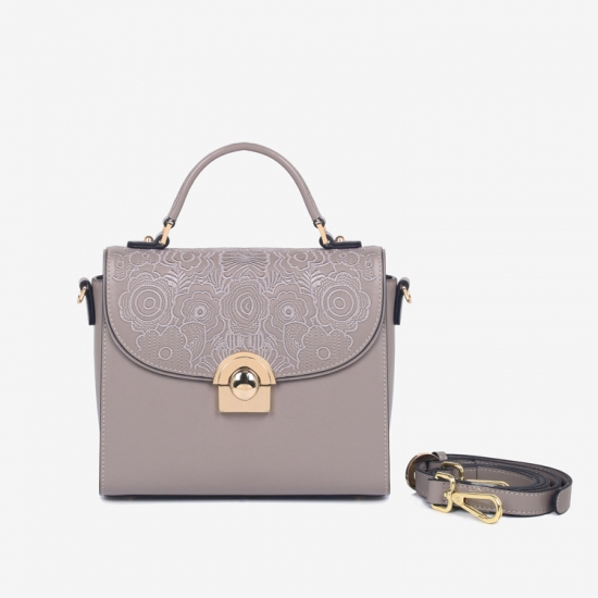 Genuine Leather Embroidered Handbag