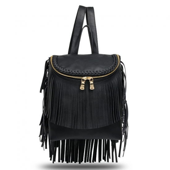 Women Small Tassel Fringe Bucket Backpack