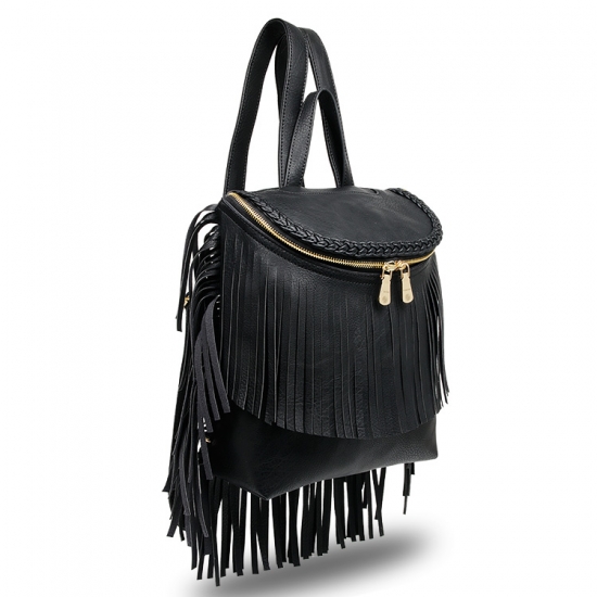 Women Small Tassel Fringe Bucket Backpack