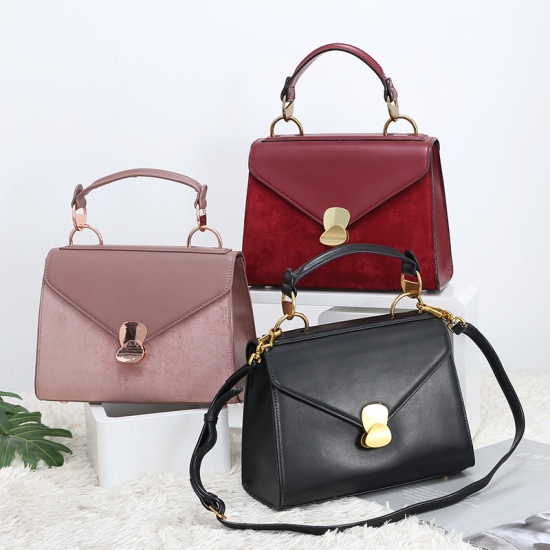 suede tote handbag with long strap